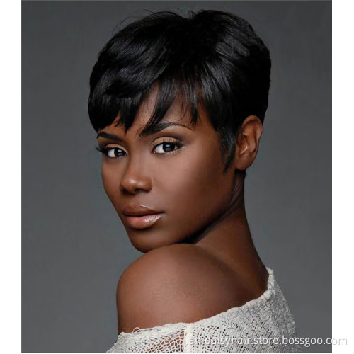 Drop shipping Virgin Brazilian Human Hair Wig For Black Women Natural  Black Short Cut Style Wigs